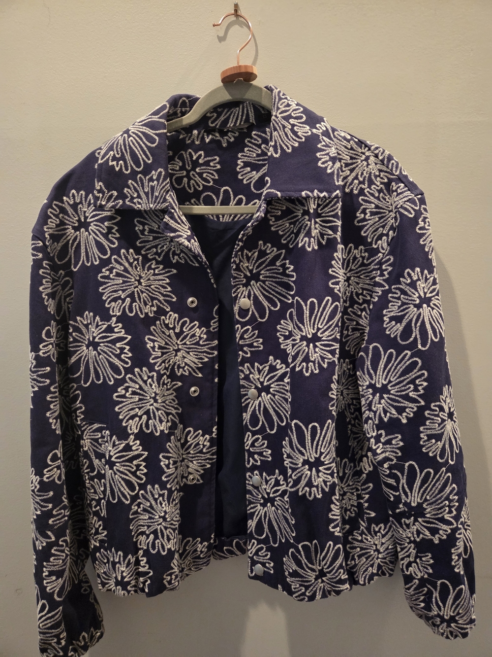 Zara Navy Floral Print Bomber Jacket - Picture 4 of 6